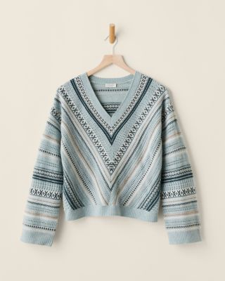 Recycled-Cashmere Fair Isle V-Neck Sweater | Garnet Hill