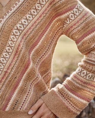 Recycled-Cashmere Fair Isle V-Neck Sweater | Garnet Hill
