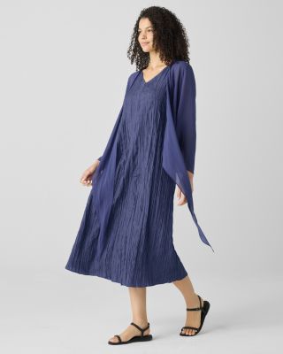 EILEEN FISHER Crushed-Silk V-Neck Dress | Garnet Hill