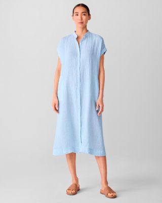 EILEEN FISHER Puckered Organic-Linen Striped Dress | Garnet Hill