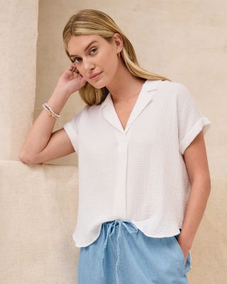 EILEEN FISHER Organic-Cotton Lofty Gauze Popover Top | Garnet Hill