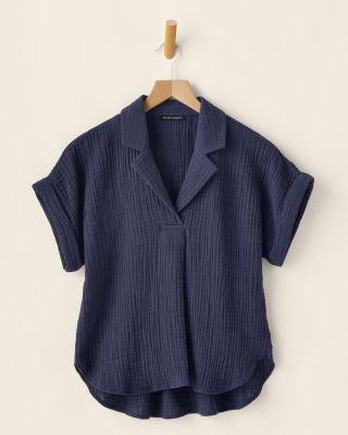 EILEEN FISHER Organic-Cotton Lofty Gauze Popover Top | Garnet Hill