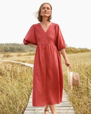 navy blue dress for baby girl Brooks Brothers Women's Cotton Blend Seersucker Fit-And-Flare Dress | Pink main image 0
