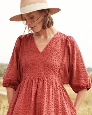 seersucker cotton dress Cotton Blend Seersucker Fit-And-Flare Dress