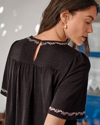 Organic-Linen Folkloric Embroidered Top | Garnet Hill