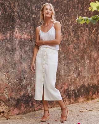 【deres】11th linen skirt 1T Camden Linen Midi Skirt | Garnet Hill