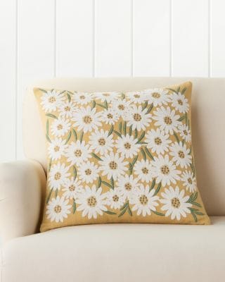 Daisies Embroidered Organic-Cotton Pillow Cover | Garnet Hill