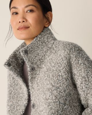 kozu　クルーネック　チャコール EILEEN FISHER Curly Alpaca Short Coat | Garnet Hill