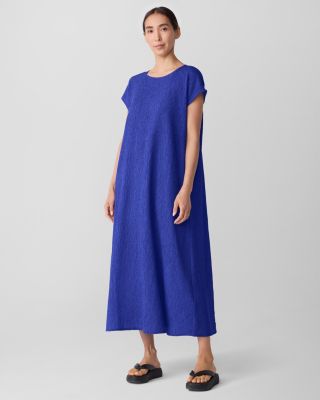 EILEEN FISHER Woven Plisse Cap-Sleeve Dress | Garnet Hill