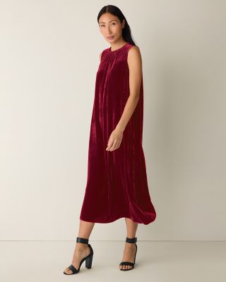eileen fisher red dress EILEEN FISHER Organic-Linen Split-Collar Dress