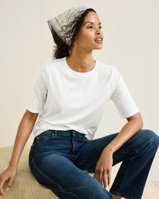 Tシャツ・カットソー [SAENGINSTUDIO] SHIRRING DETAIL ELBOW-LENGTH SLEEVE Essential Elbow-Sleeve Tee | Garnet Hill
