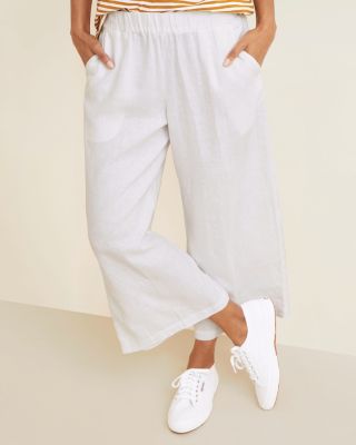 Women Summer Casual Pants Cotton Linen Capris Pant Wide Leg Capri