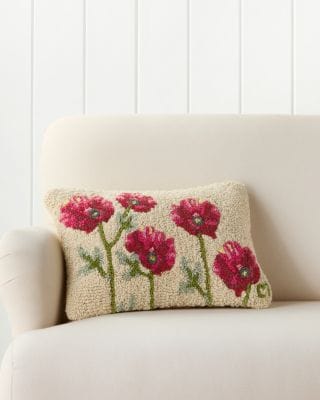 Red Poppies Hooked Wool Pillow