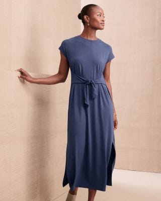 EILEEN FISHER Stretch-Jersey Tie-Waist Midi Dress | Garnet Hill