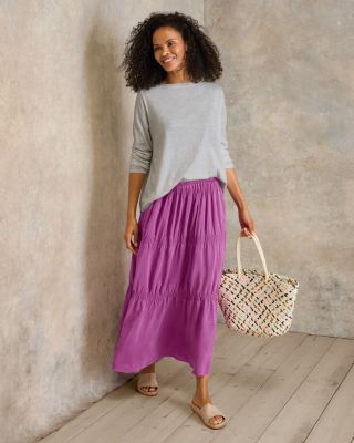 EILEEN FISHER Washed-Silk Tiered Skirt | Garnet Hill