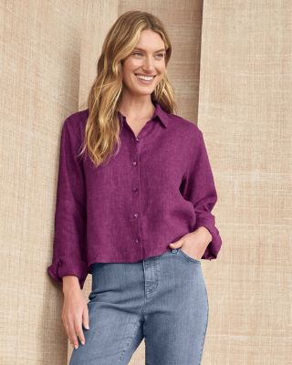 EILEEN FISHER Organic-Linen Délavé Cropped Long-Sleeve Shirt