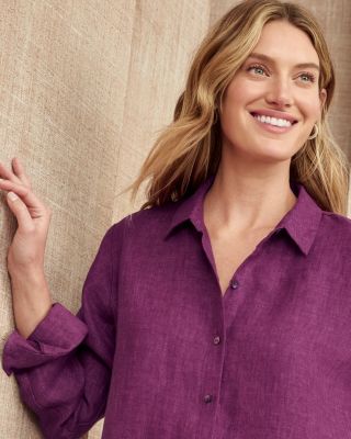 EILEEN FISHER Organic-Linen Délavé Cropped Long-Sleeve Shirt