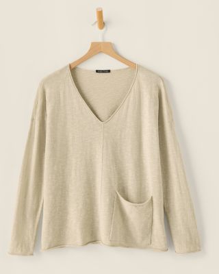 EILEEN FISHER Organic Linen & Cotton Slub Pocket V-Neck Sweater