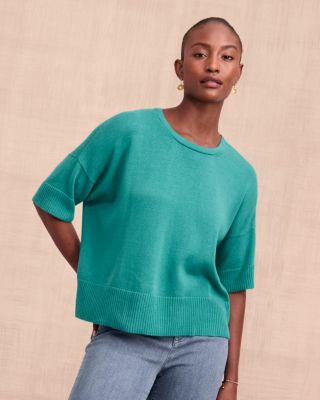 EILEEN FISHER Peruvian Cotton-Blend Elbow-Sleeve Sweater | Garnet Hill