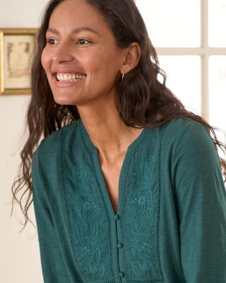 Ella Mixed-Media Knit Blouse | Garnet Hill