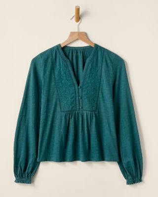 Ella Mixed-Media Knit Blouse | Garnet Hill
