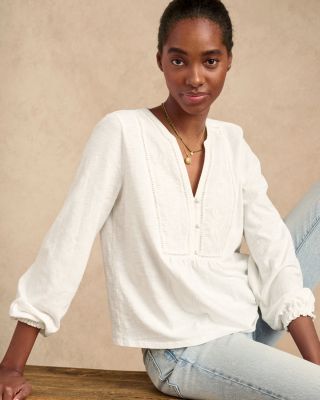 【完売品】【美品】MULTIWAY GATHER BLOUSE Ella Mixed-Media Knit Blouse | Garnet Hill