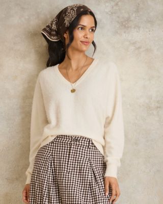 Astra Brushed-Cashmere V-Neck Sweater | Garnet Hill