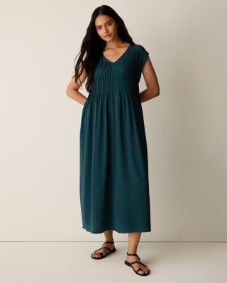 EILEEN FISHER Silk Crêpe Pintuck Dress | Garnet Hill