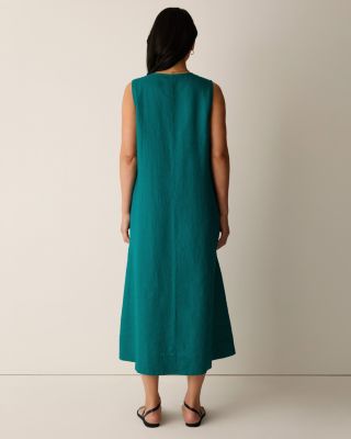 linen dress boho Green Scalloped Halter Skirt Pleated Loose Linen Dress Boho Dress,Maxi –  puresunlady main image 1