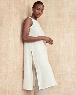 sleeveless linen tunic dress Linen High Slit Tunic Dress NERO