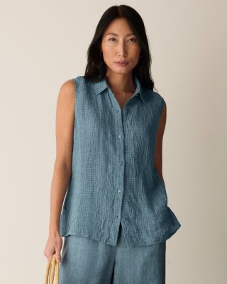 EILEEN FISHER Organic-Linen Grid Sleeveless Top | Garnet Hill