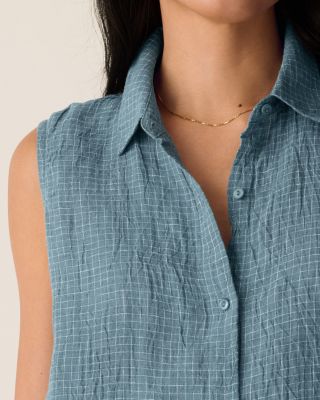EILEEN FISHER Organic-Linen Grid Sleeveless Top | Garnet Hill