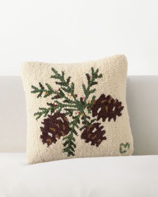 Pine Cone Berries Hooked Wool Pillow Garnet Hill