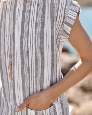 linen tunic dresses for women Tempo Paris Beige Abstract Linen Tunic Dress – Made in Italy main image 0