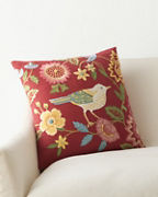 Bird Whimsy Embroidered Pillow Cover