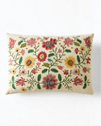Floral Whimsy Embroidered Pillow Cover