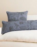 Embroidered Slate Blue Botanical Pillow Cover