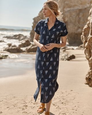 garnet hill linen pleat detail midi dress Merilyn Linen Dress