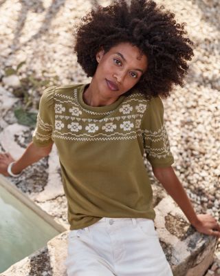 Embroidered Puff-Sleeve Sweatshirt | Garnet Hill