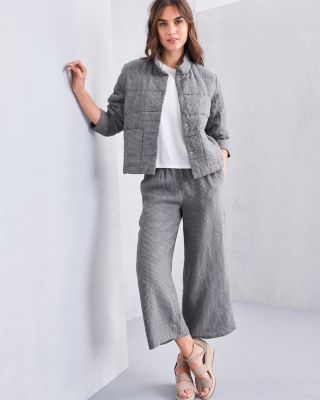 EILEEN FISHER Organic-Linen Pucker Cropped Wide-Leg Pants | Garnet