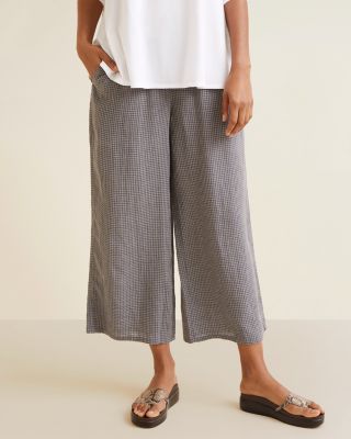 Eileen Fisher Wide Leg Cropped Pants In Washed Organic Linen