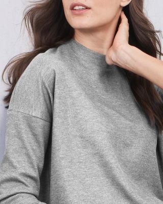 abeundmor EYELET WAFFLE TOPS【GREY】 EILEEN FISHER TENCEL™ & Organic-Cotton Fleece Waffle Mock