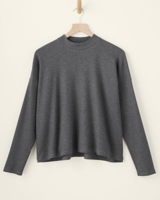 EILEEN FISHER TENCEL™ & Organic-Cotton Fleece Waffle Mock-Neck Top