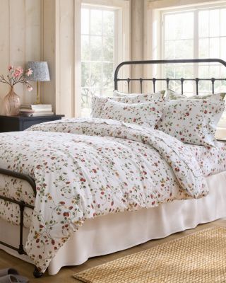 Garnet Hill コットン100%エンブロイダリーカーテン Strawberry Patch Organic-Cotton Percale Sheet Set | Garnet Hill