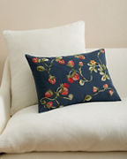 Navy Strawberry Whimsy Embroidered Pillow Cover
