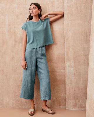 EILEEN FISHER Washed-Organic-Linen Délavé Wide-Leg Cropped Pants