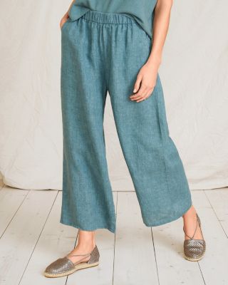 Eileen Fisher Wide Leg Cropped Pants In Washed Organic Linen Delave in  White