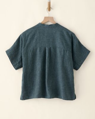 EILEEN FISHER Washed Organic-Linen Délavé Mandarin-Collar