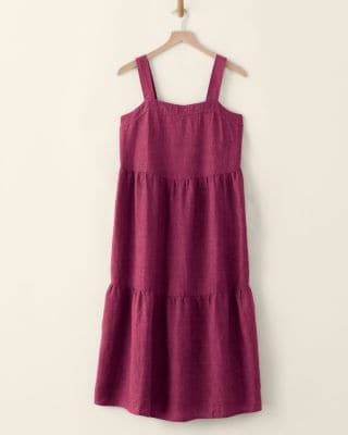 eileen fisher tiered linen dress EILEEN FISHER Washed Organic-Linen Dlav Tiered Tank Dress