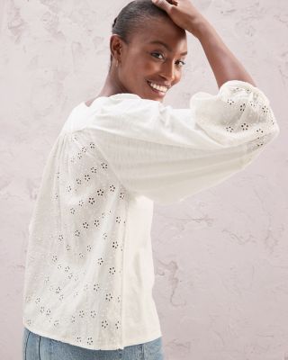 Mixed-Media Puff-Sleeve Knit Top | Garnet Hill